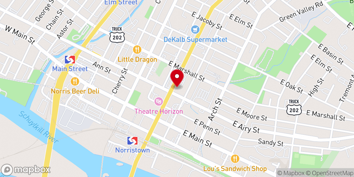 Map showing location of First Presbyterian Church at Norristown