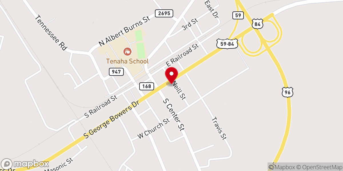 Map showing location of Tenaha City Office