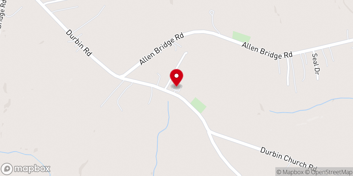 Map showing location of Durbin Creek Baptist Church