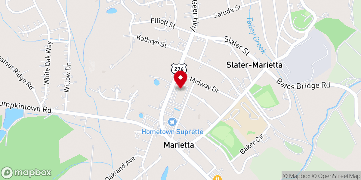 Map showing location of Marietta First Baptist Church