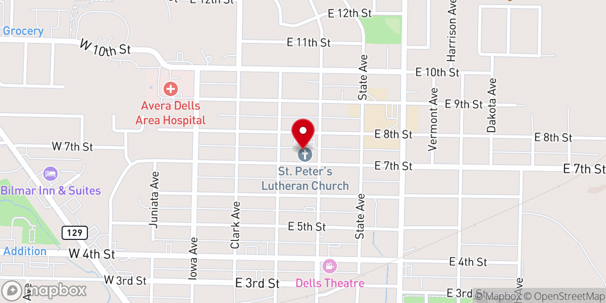 Map showing location of Lutheran Church of Dell Rapids