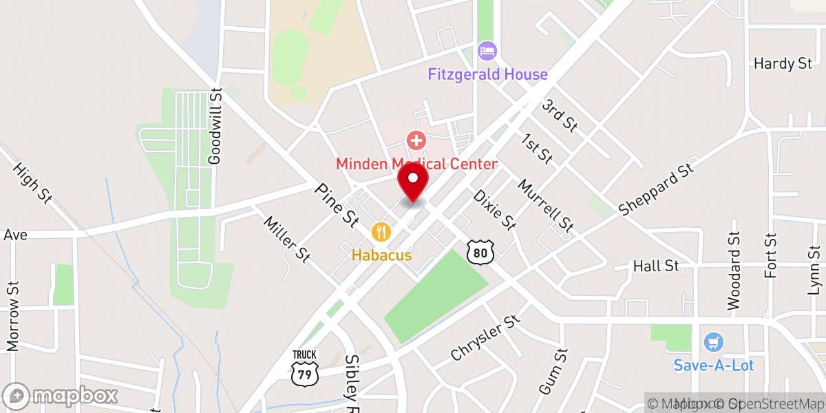 Map showing location of Minden Courthouse