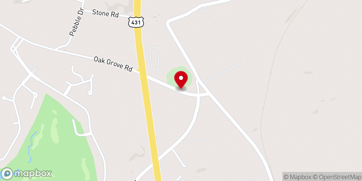 Map showing location of Oak Grove Baptist Church