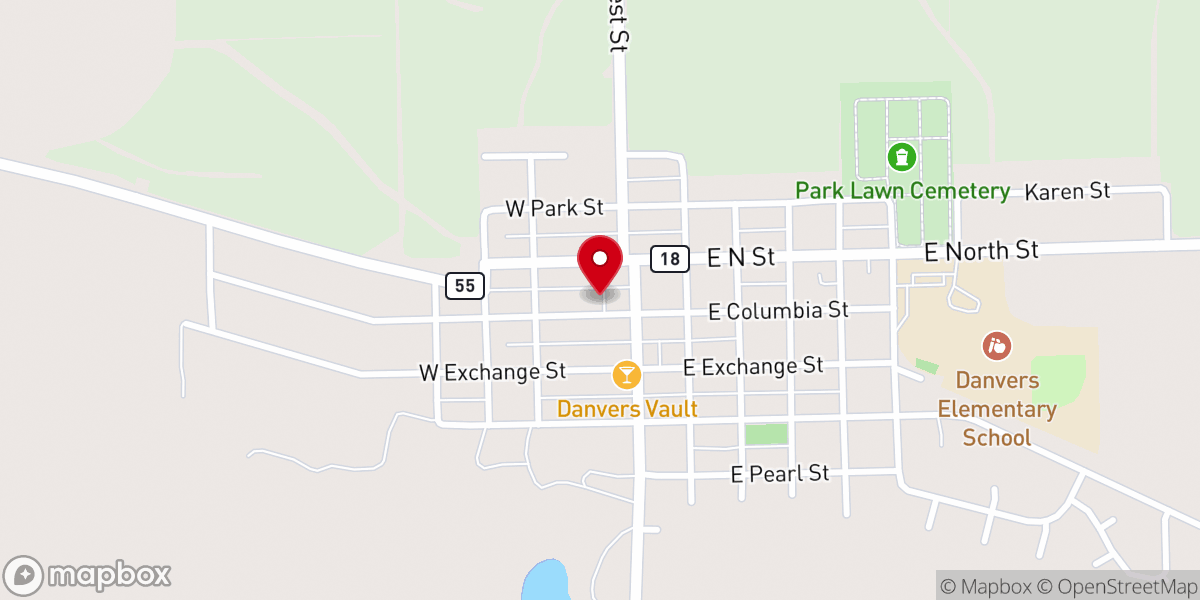 Map showing location of Danvers Baptist Chruch