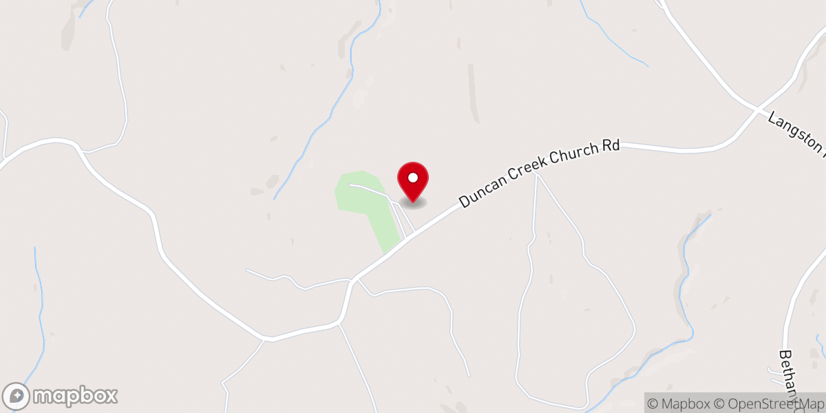 Map showing location of Duncan Creek Baptist Church