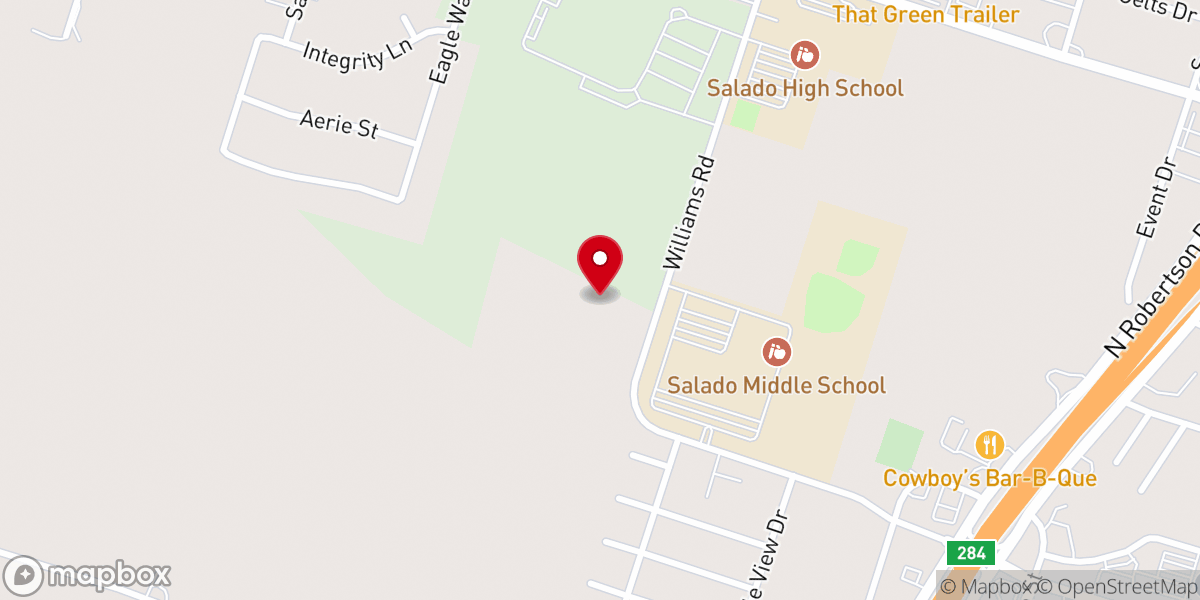 Map showing location of New Life Methodist Church of Salado
