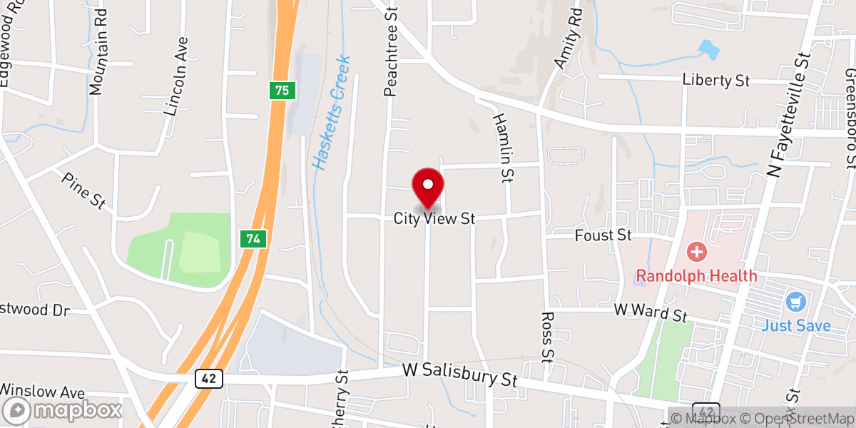 Map showing location of Asheboro Pentecostal Holiness Church
