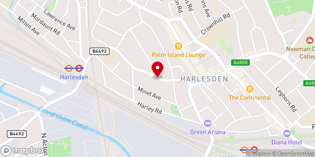 Map showing location of Harlesden Baptist Church