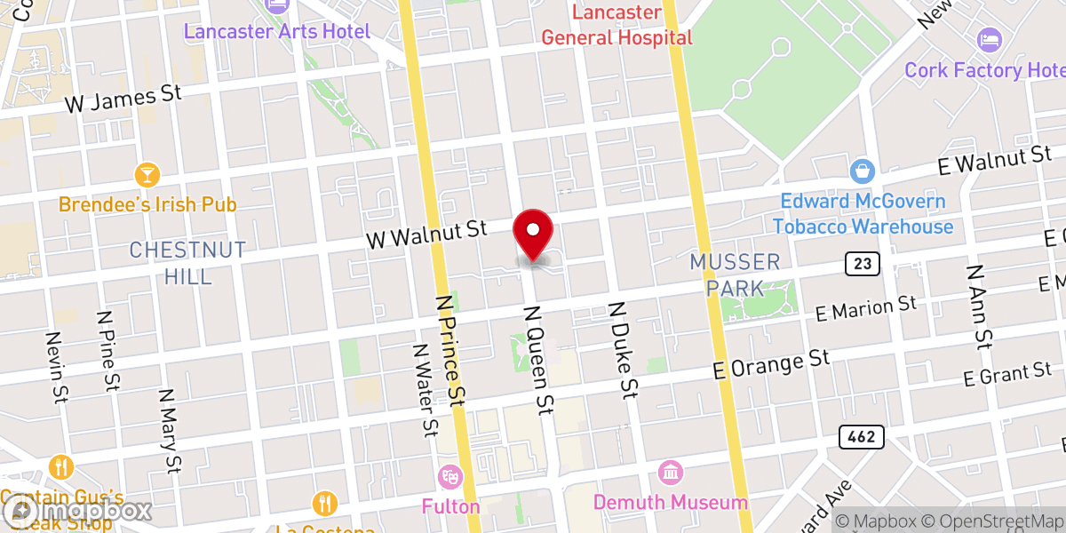 Map showing location of Lancaster Moravian Church