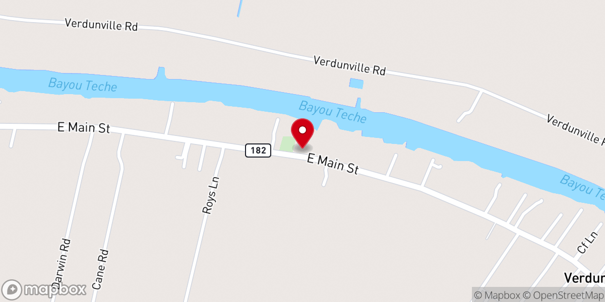 Map showing location of Teche Baptist Church