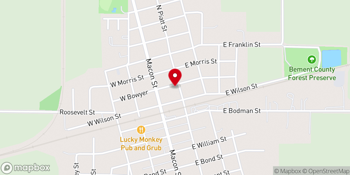Map showing location of Bement United Methodist Church