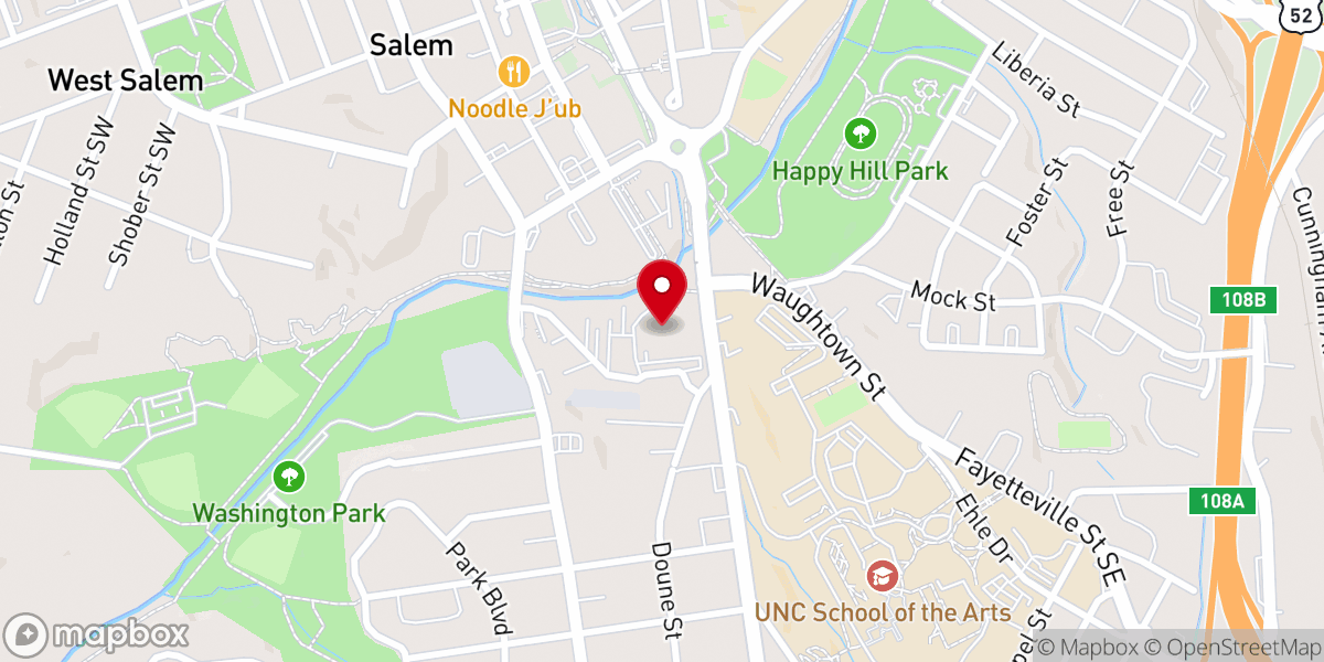 Map showing location of YWCA of Winston Salem Forsyth County