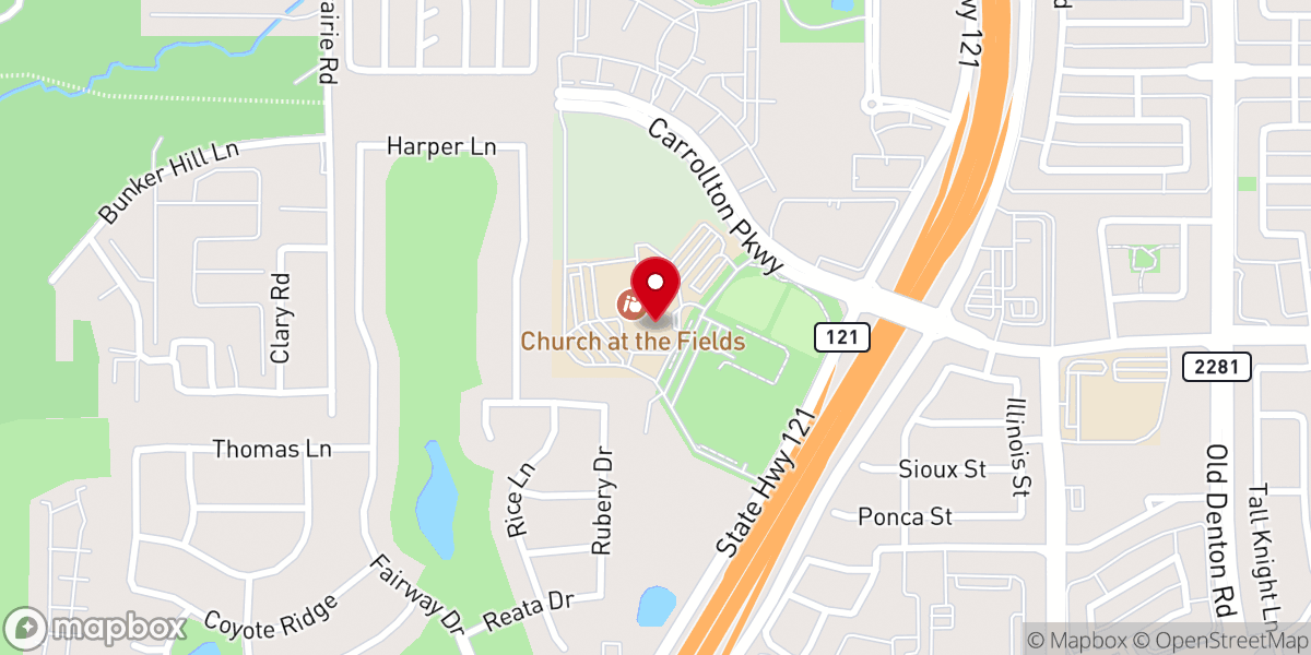 Map showing location of First Baptist Church at The Fields