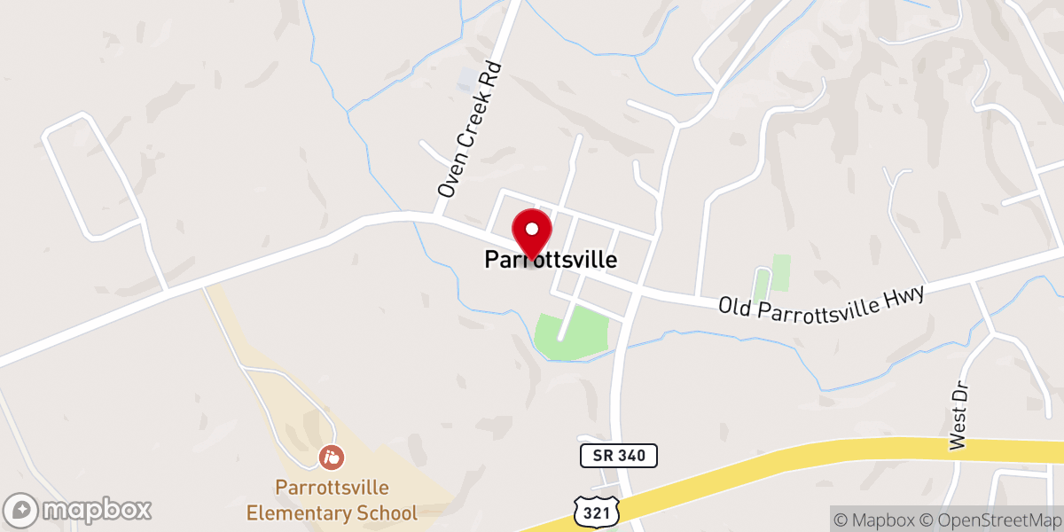 Map showing location of Parrottsville United Methodist Church