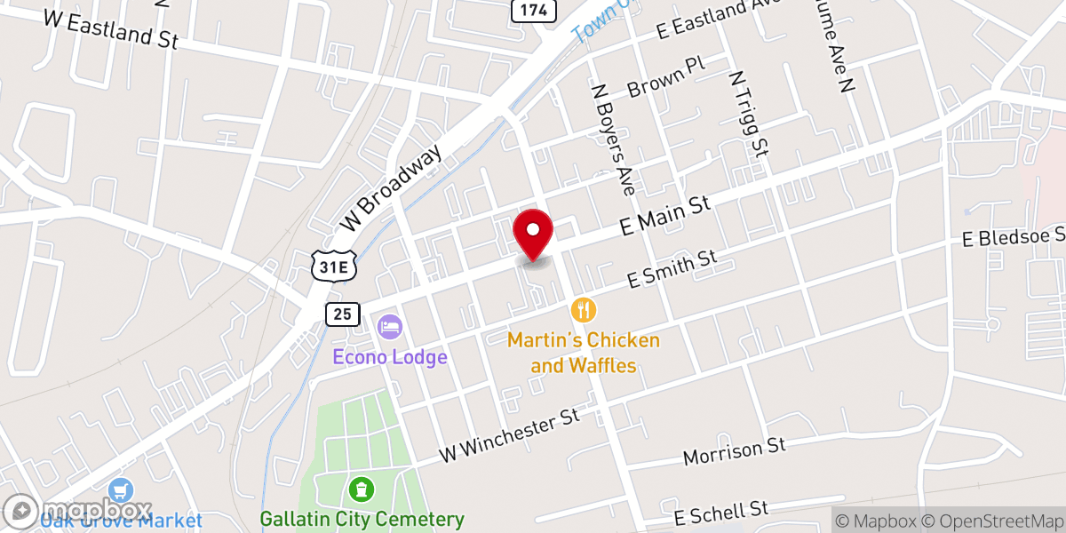 Map showing location of Gallatin Church