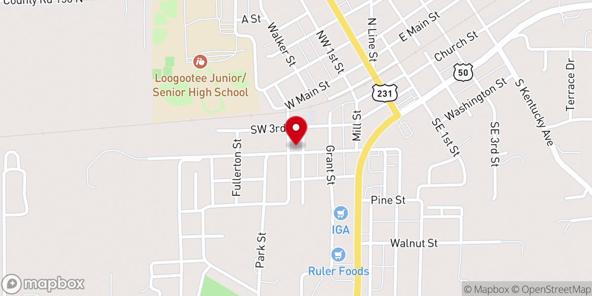 Map showing location of Loogootee Christian Church