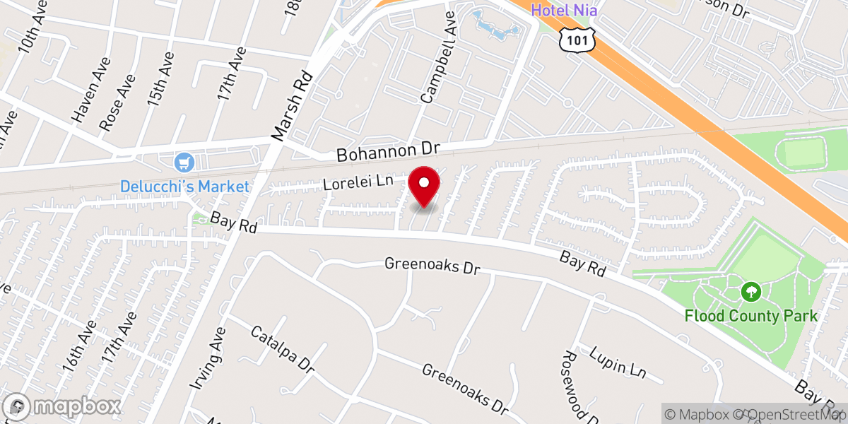 Map showing location of Home of Christ Church in Menlo Park (HOC1)