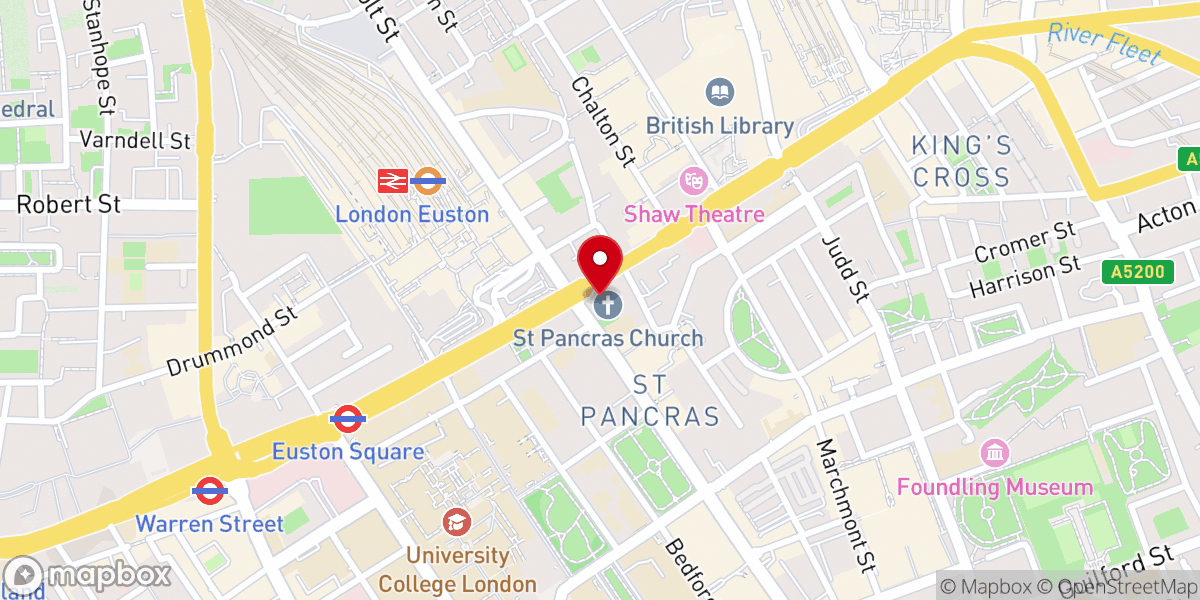 Map showing location of St Pancras Church, Euston Road