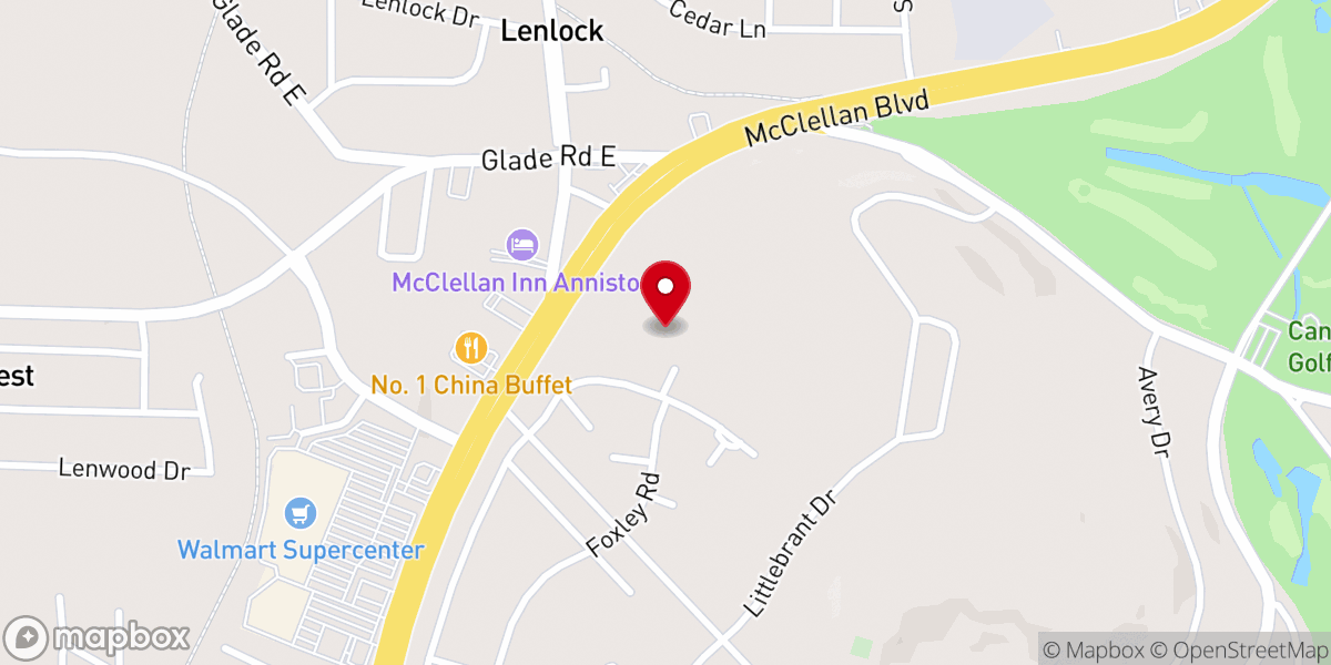 Map showing location of Anniston's First Baptist Church at McClellan