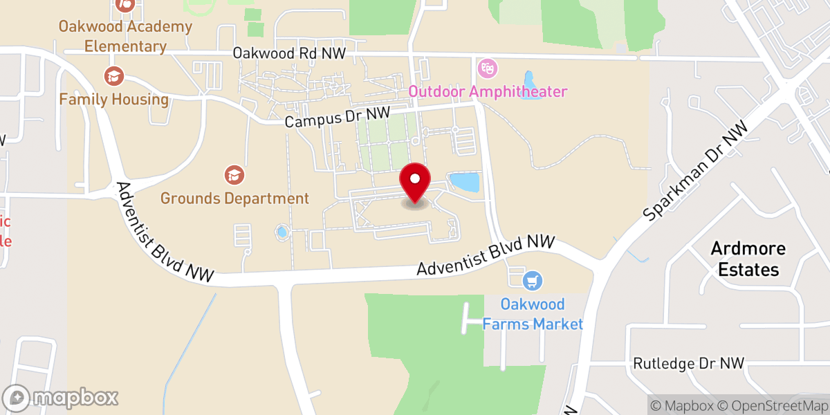 Map showing location of Oakwood University Church
