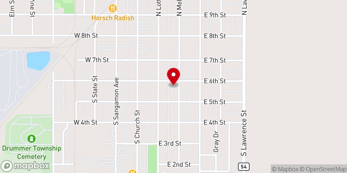 Map showing location of Gibson City Pentecostal Church