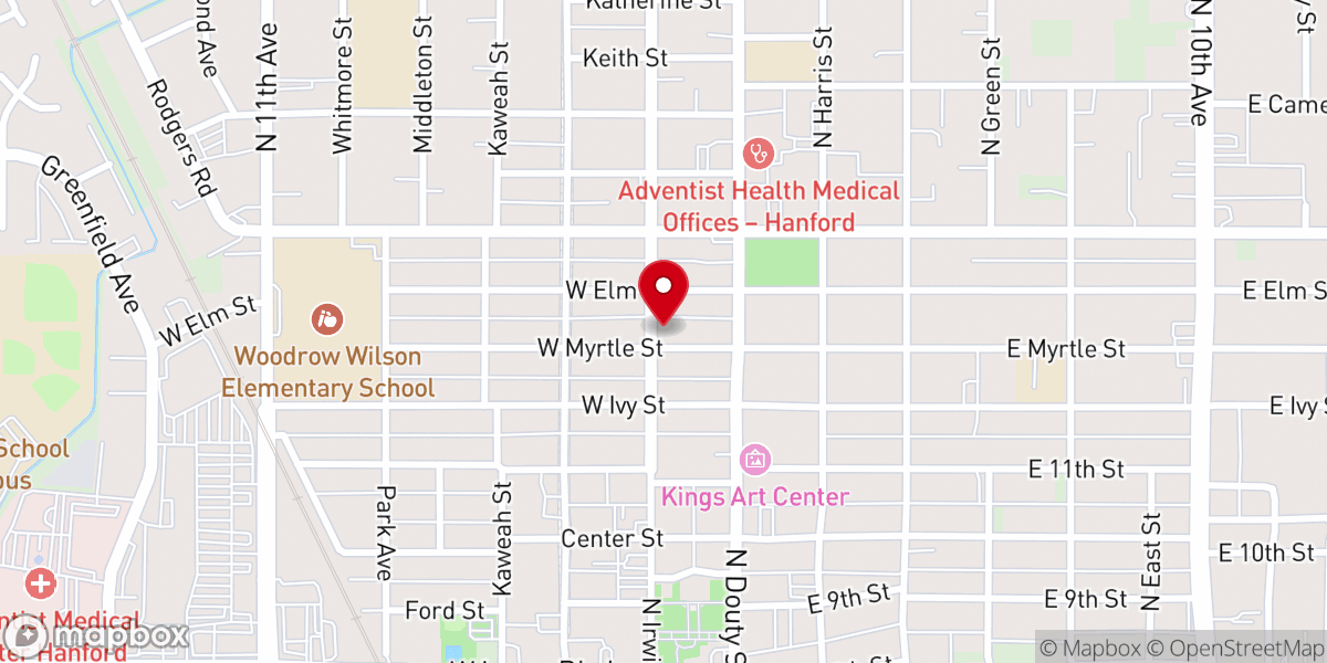 Map showing location of First Hanford Apostolic Church
