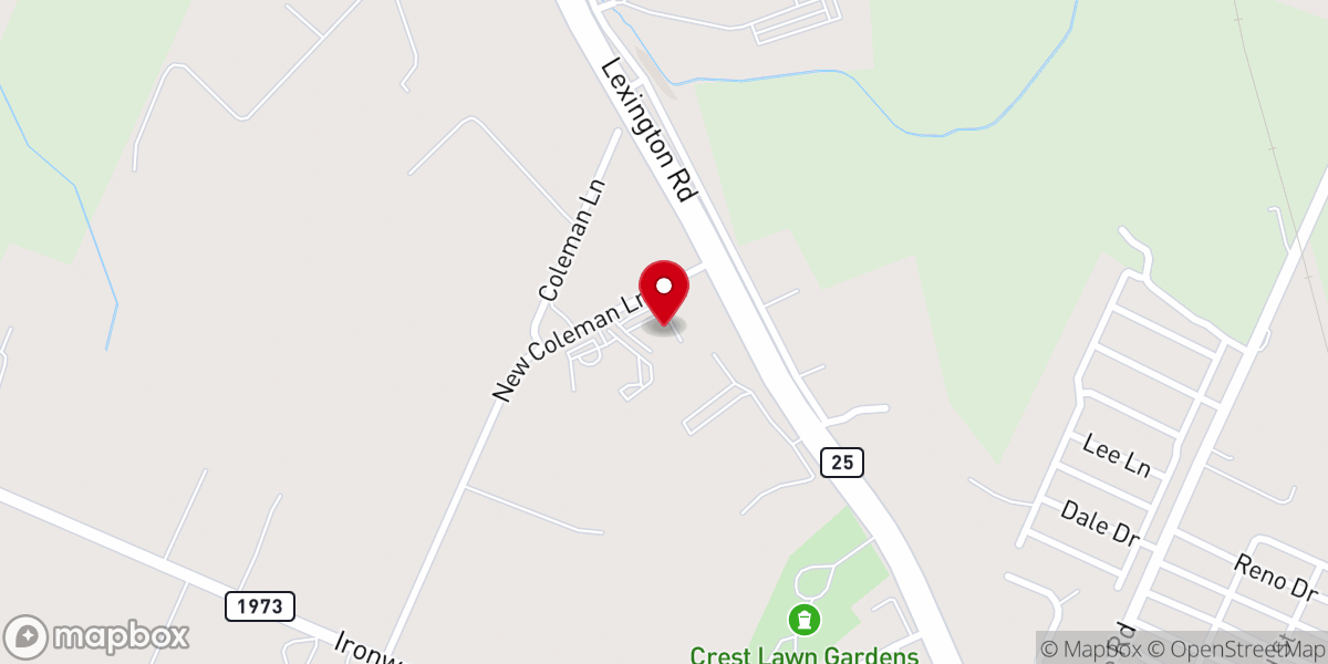 Map showing location of Bluegrass Baptist Church