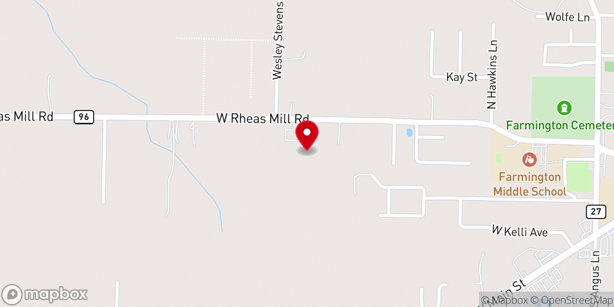 Map showing location of Farmington First Baptist Church