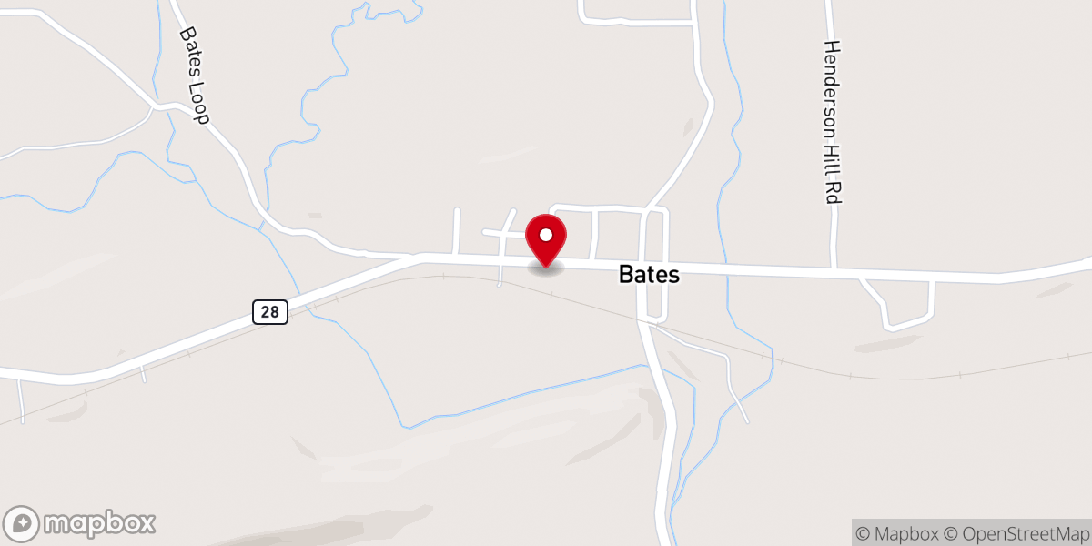 Map showing location of Bates Assembly of God