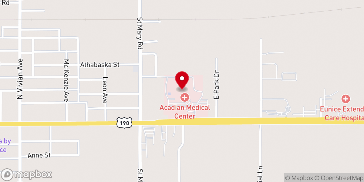Map showing location of Acadian Medical Center