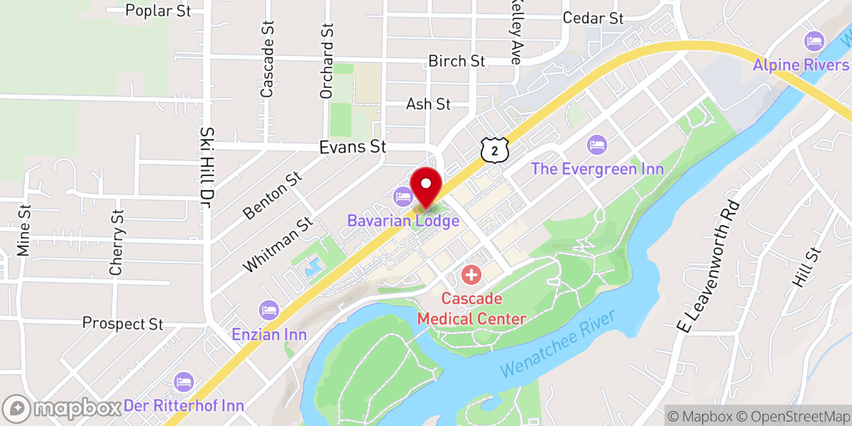 Map showing location of Welcome to Leavenworth Sign