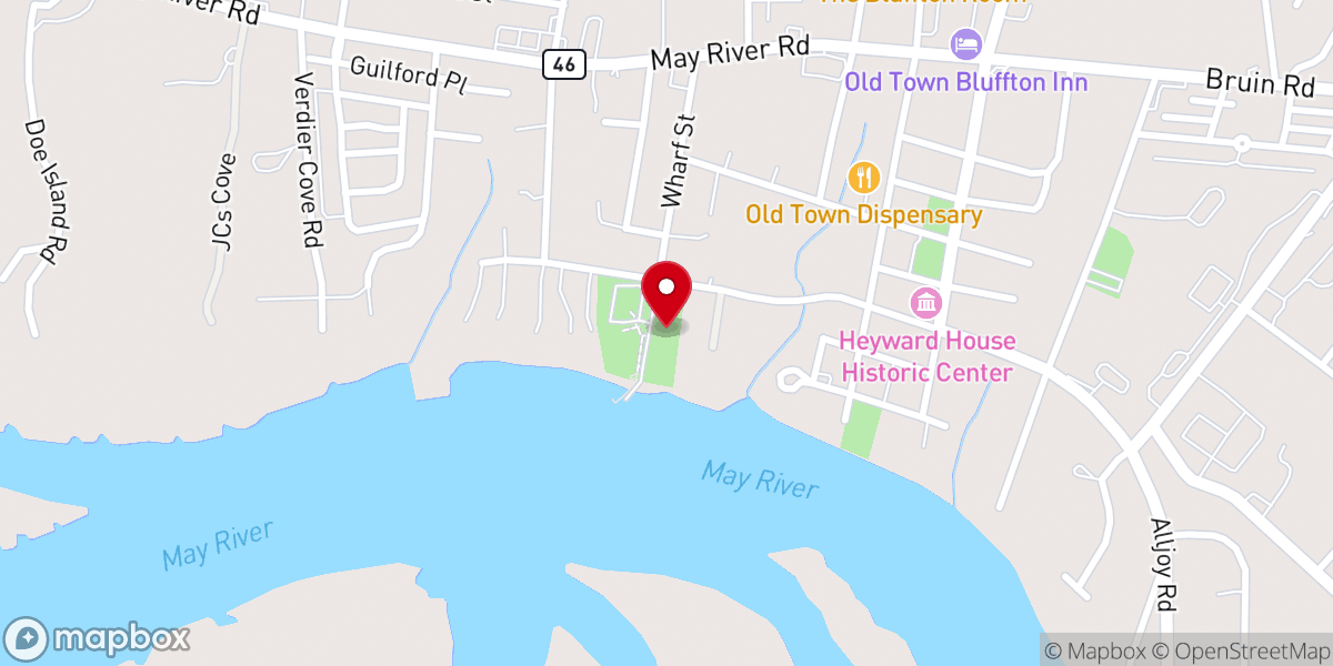 Map showing location of Bluffton Oyster Factory Park