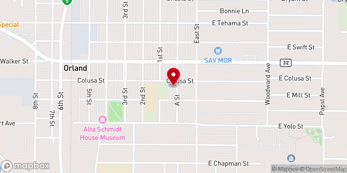 Map showing location of St. Dominic Catholic Church Orland