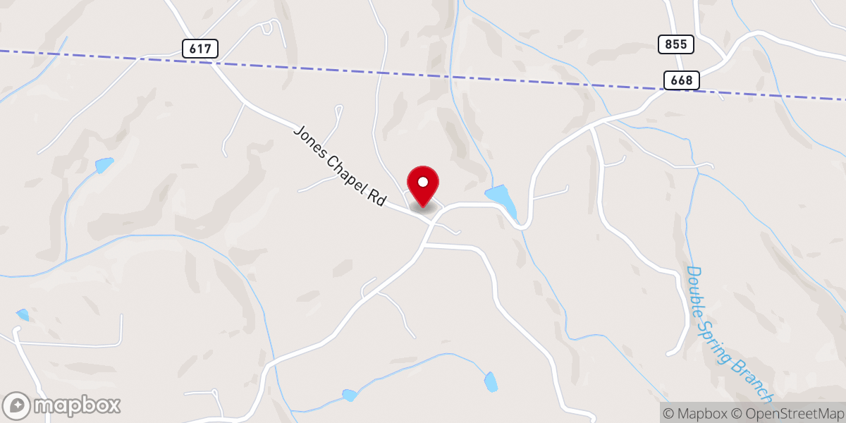 Map showing location of Jones Chapel Church