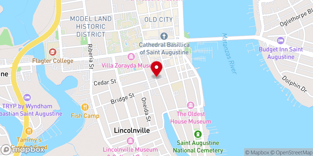Map showing location of BAsillica, St. Augustine, Florida
