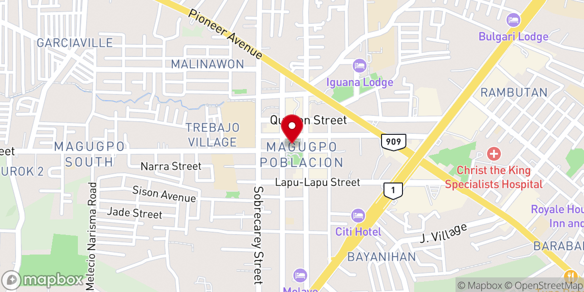 Map showing location of Tagum City Historical & Cultural Center