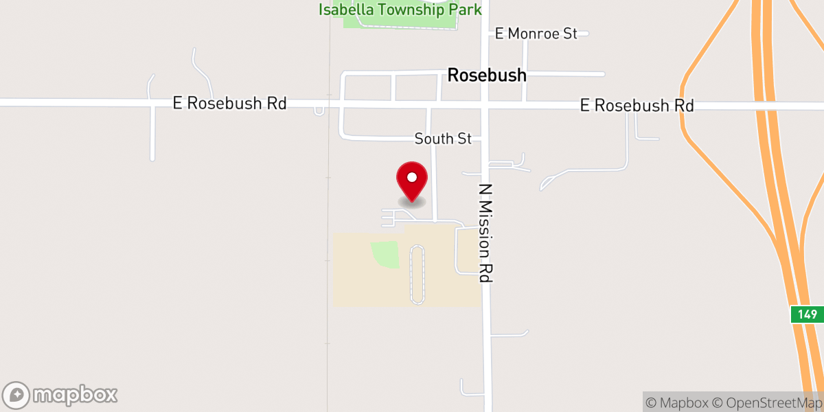Map showing location of Rosebush United Methodist Church