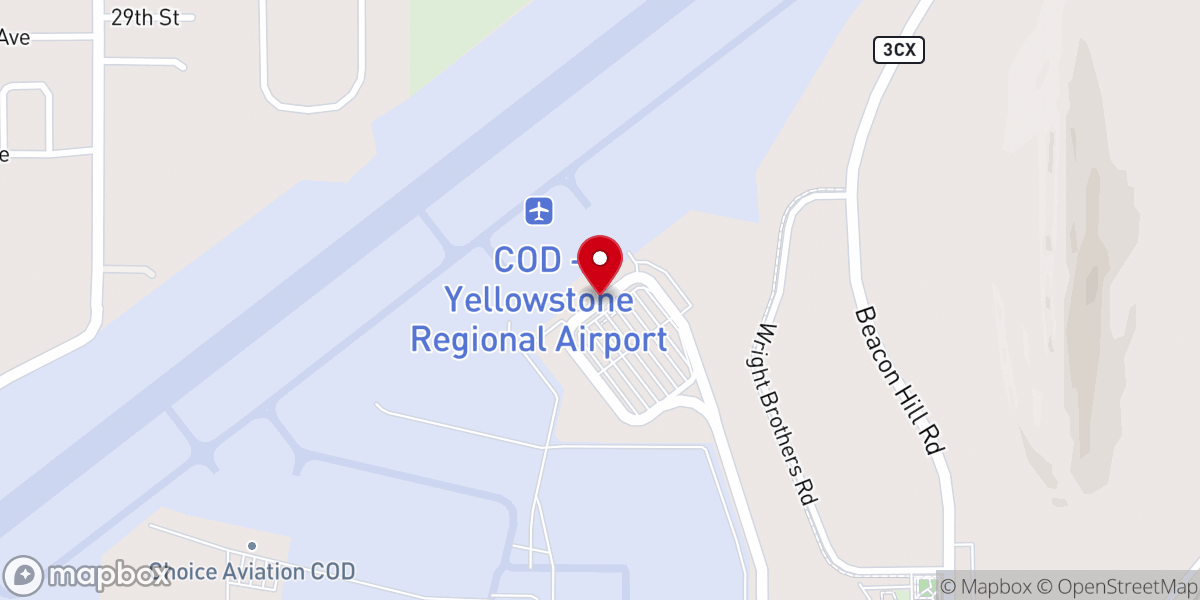 Map showing location of Yellowstone Regional Airport