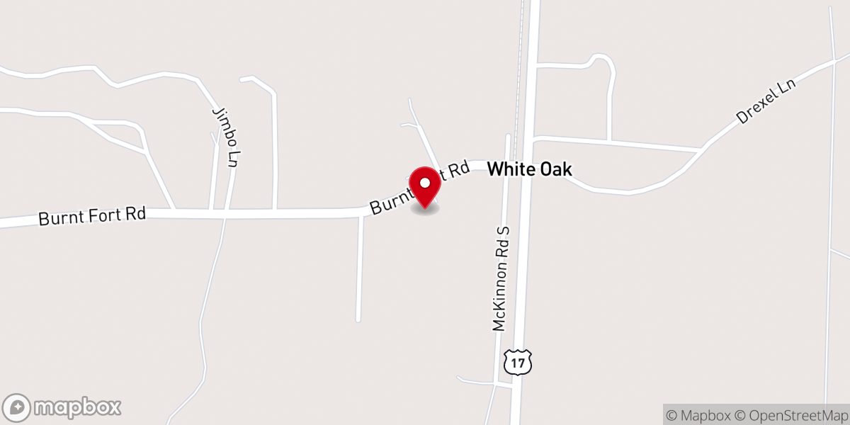 Map showing location of White Oak Pentecostal Church