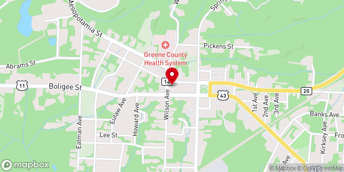 Map showing location of Eutaw Baptist Church