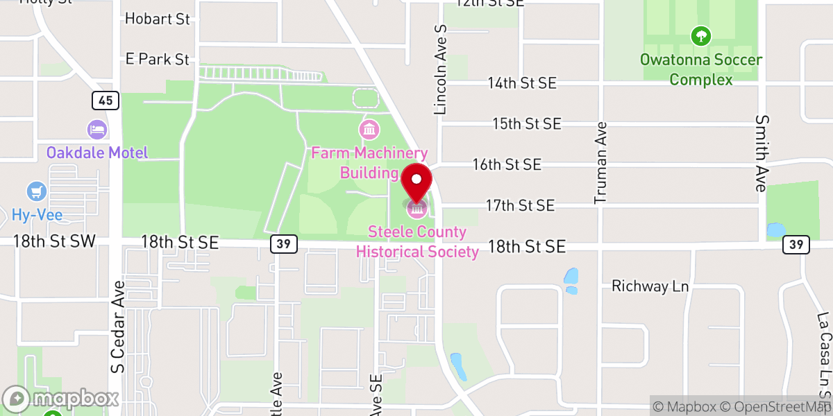 Map showing location of Steele County Historical Society