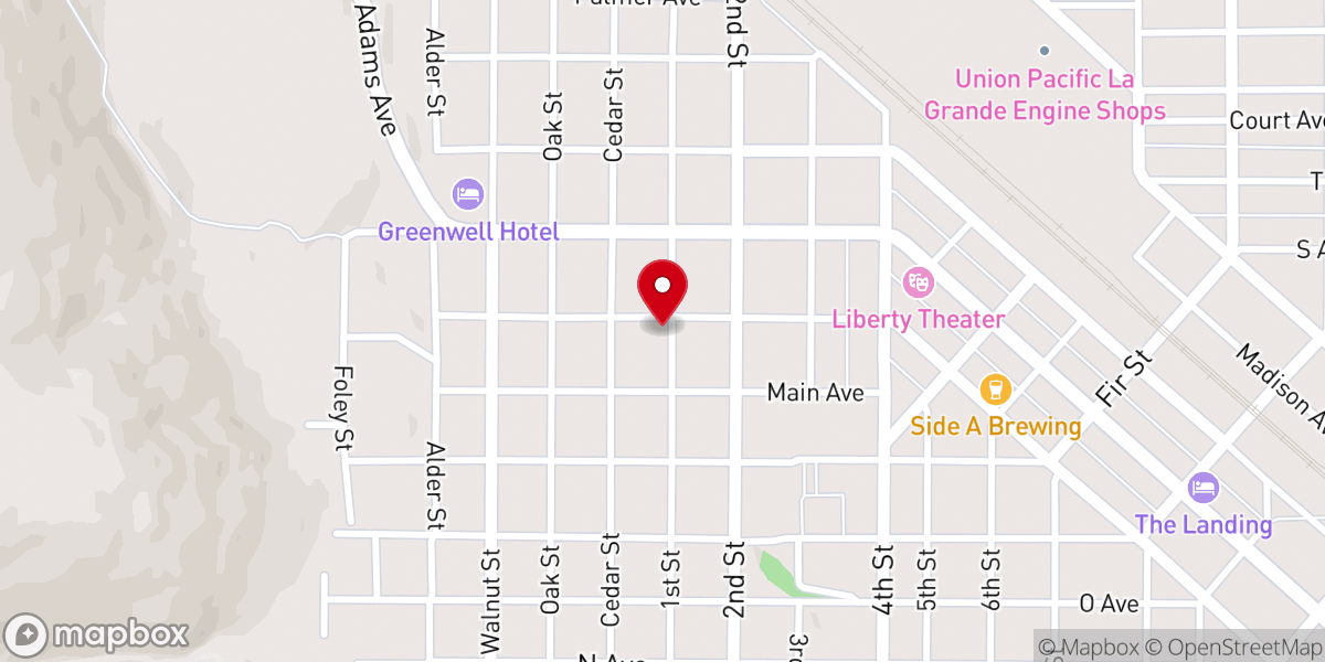 Map showing location of First Landmark Missionary Baptist Church of La Grande