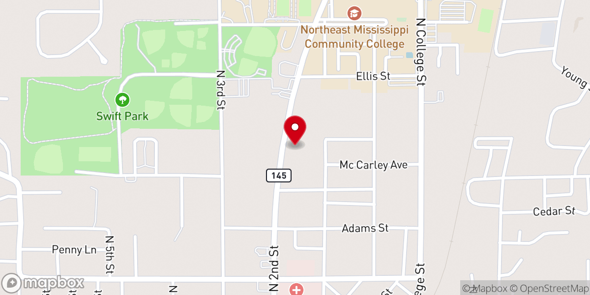 Map showing location of Booneville Church of Christ