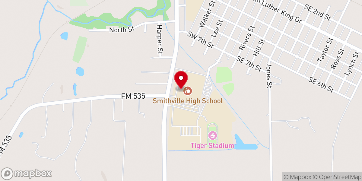Map showing location of Smithville High School