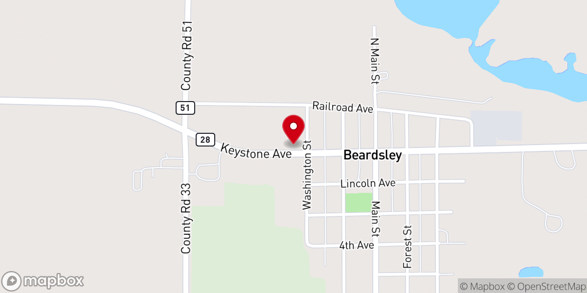 Map showing location of Beardsley United Methodist Church