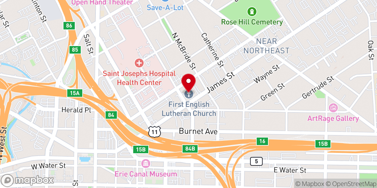 Map showing location of First English Lutheran Church