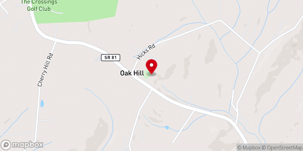 Map showing location of Oak Hill Baptist Church