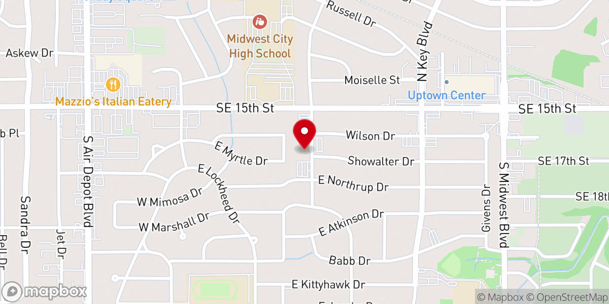 Map showing location of St Philip Neri Catholic Church midwest city