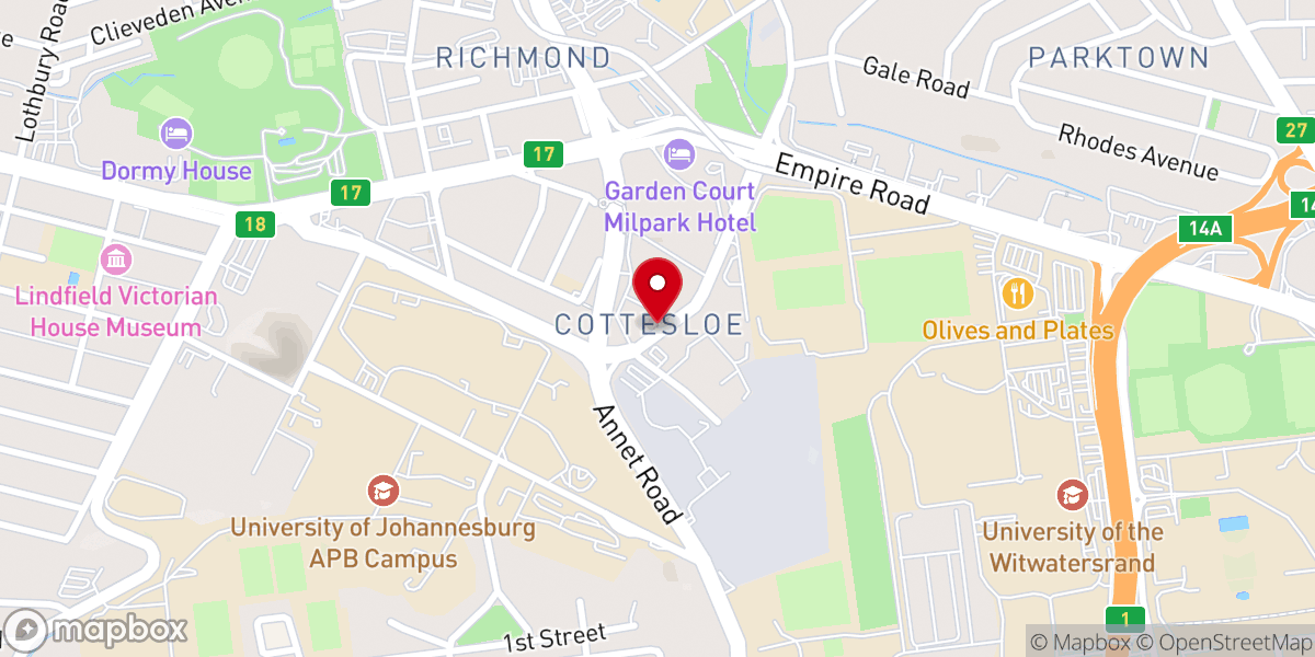 Map showing location of Harvest House International Church Braamfontein