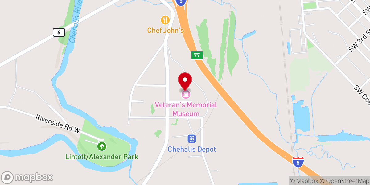 Map showing location of Veterans Memorial Museum